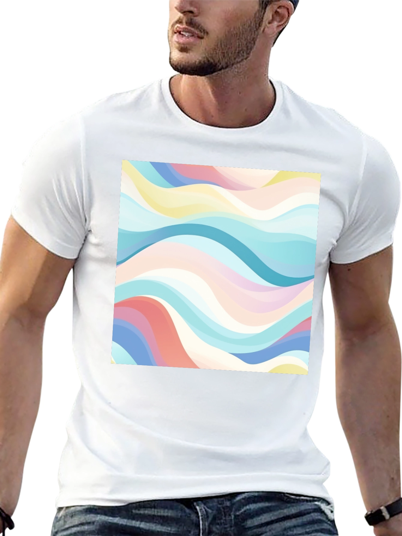 Retro Wave Print Black T-Shirt - Casual Style