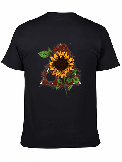 Sunflower Triangle Graphic Print Mens Black T-Shirt