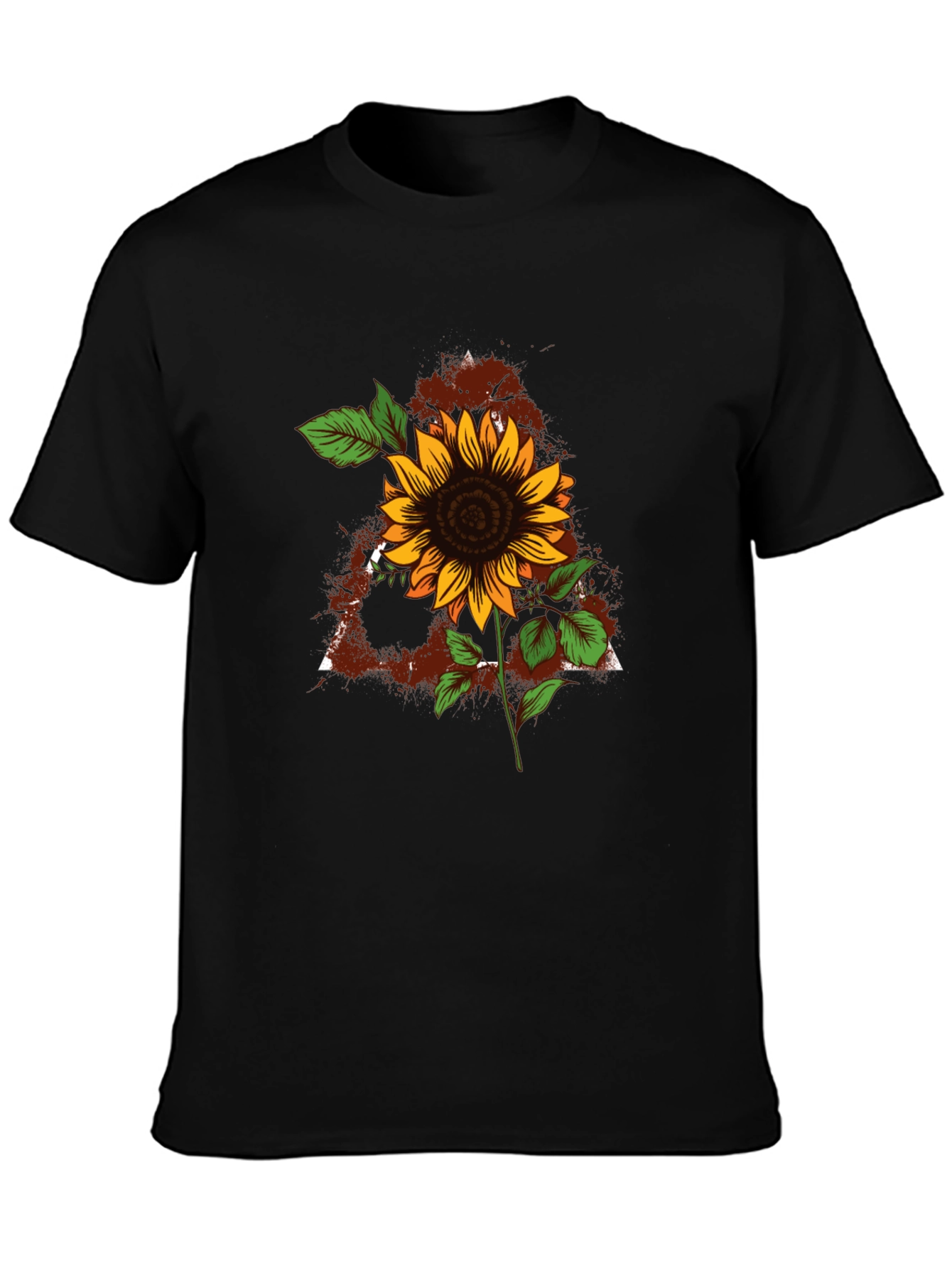 Sunflower Triangle Graphic Print Mens Black T-Shirt