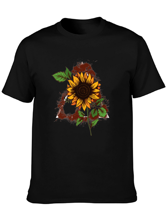 Sunflower Triangle Graphic Print Mens Black T-Shirt