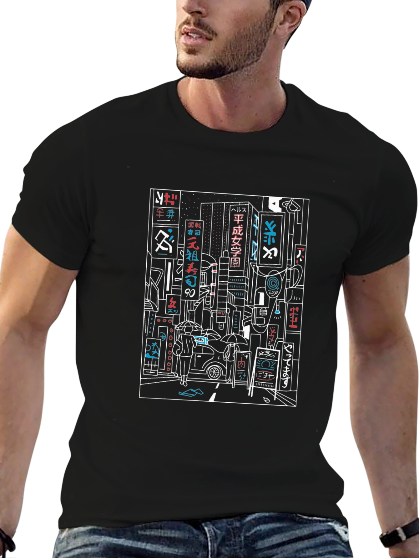 Neon Cityscape Graphic Tee - Urban Style T-Shirt
