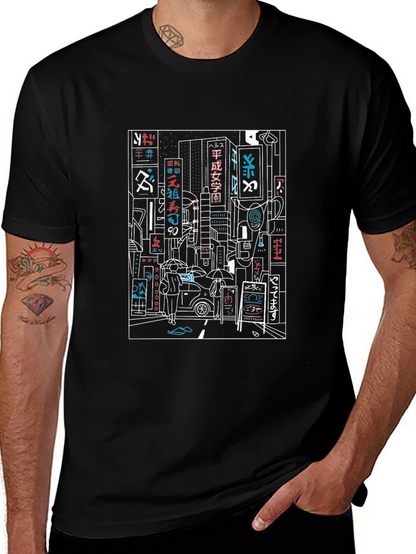 Neon Cityscape Graphic Tee - Urban Style T-Shirt