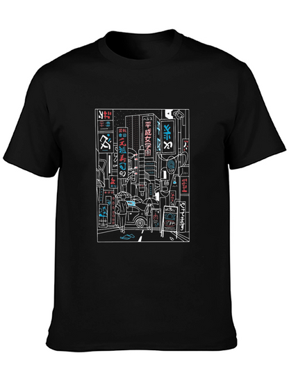 Neon Cityscape Graphic Tee - Urban Style T-Shirt