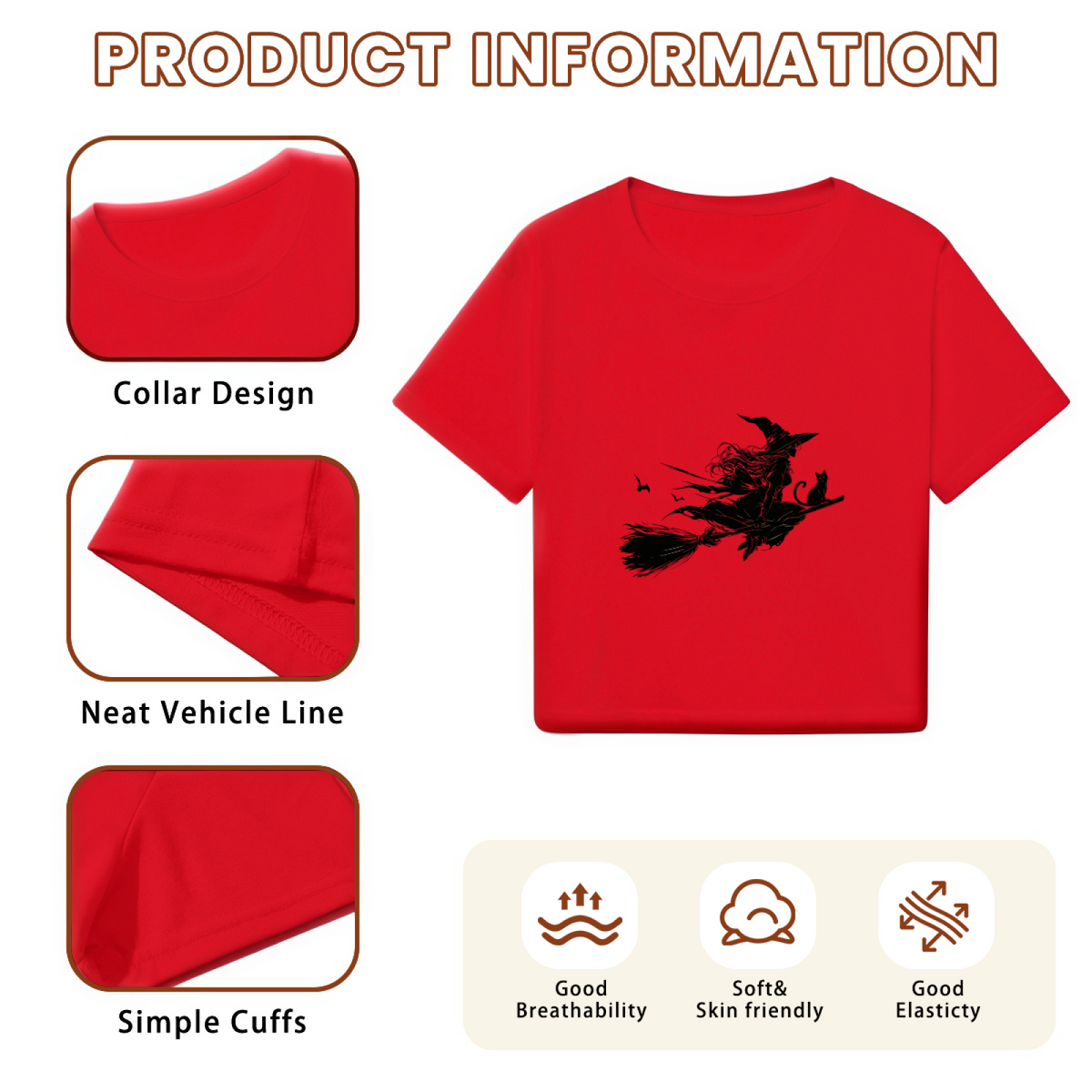 Dark Silhouette Witch Flying On Broomstick Halloween Crop Top