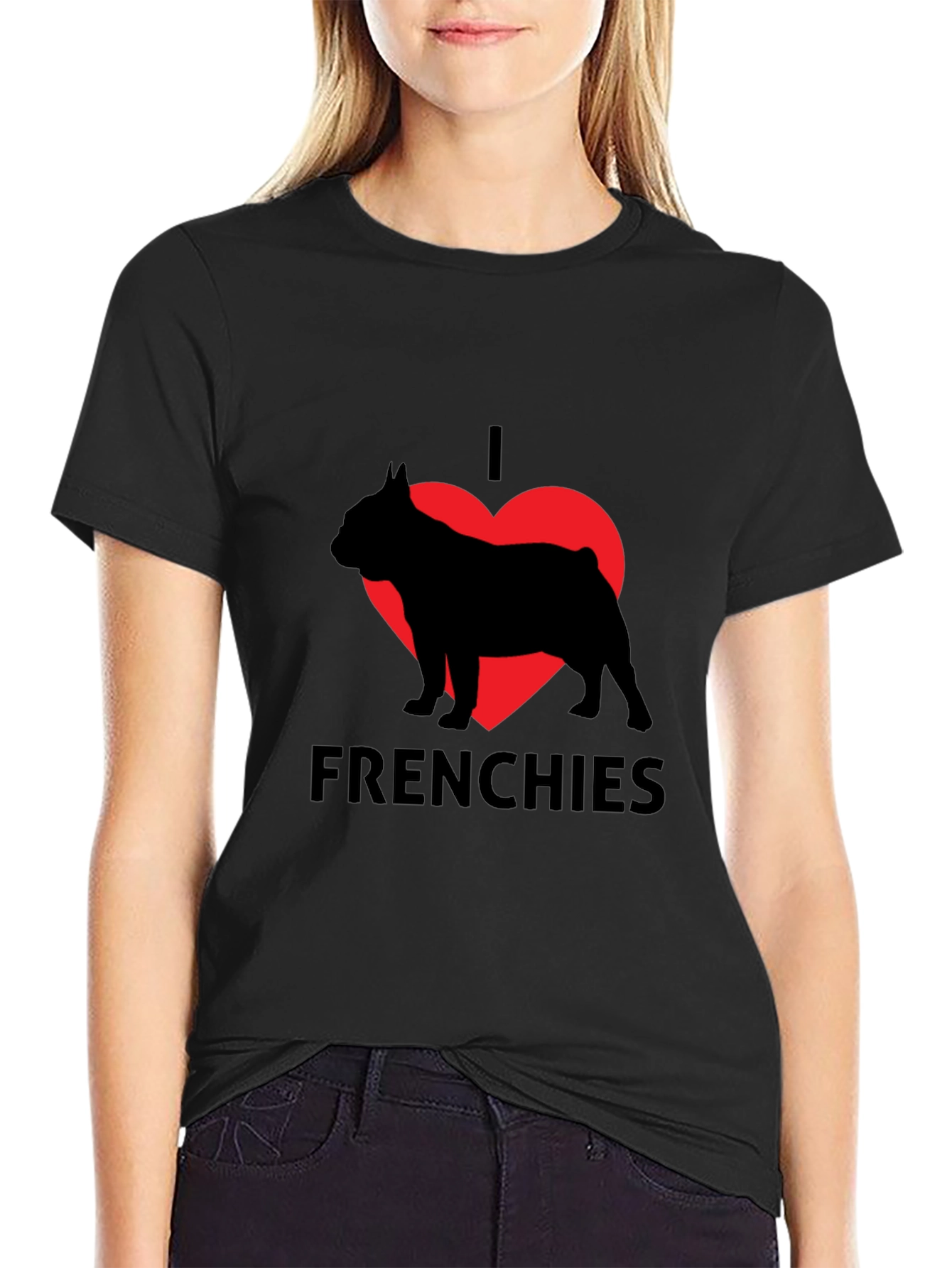 I Love Frenchies Black T-Shirt
