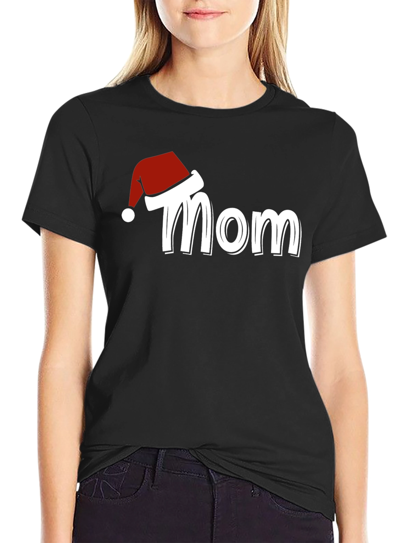 Mom Christmas Santa Hat T-Shirt Holiday Tee