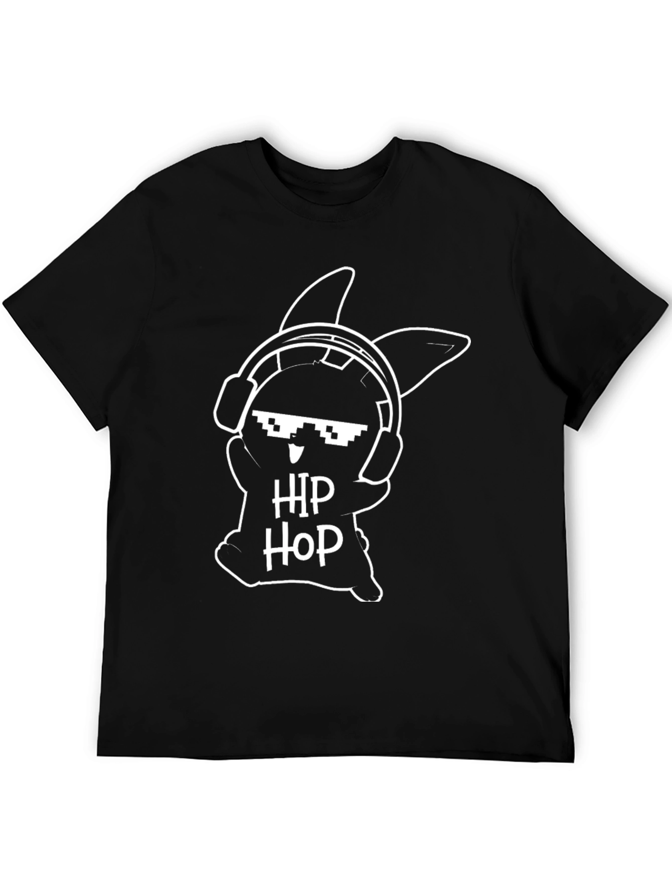 Hip Hop Bunny Graphic Tee - Black Cotton T-Shirt