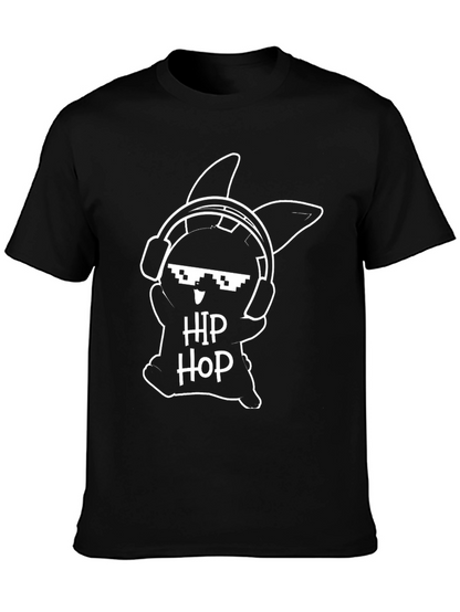 Hip Hop Bunny Graphic Tee - Black Cotton T-Shirt