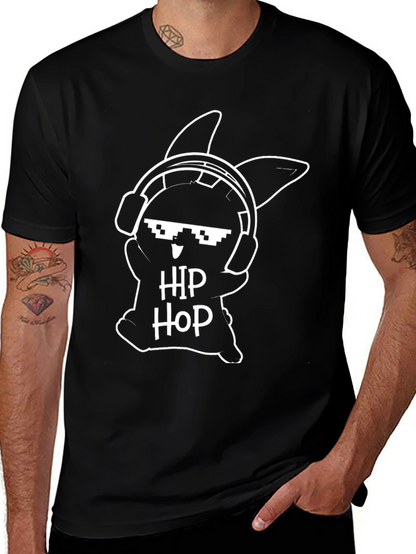 Hip Hop Bunny Graphic Tee - Black Cotton T-Shirt