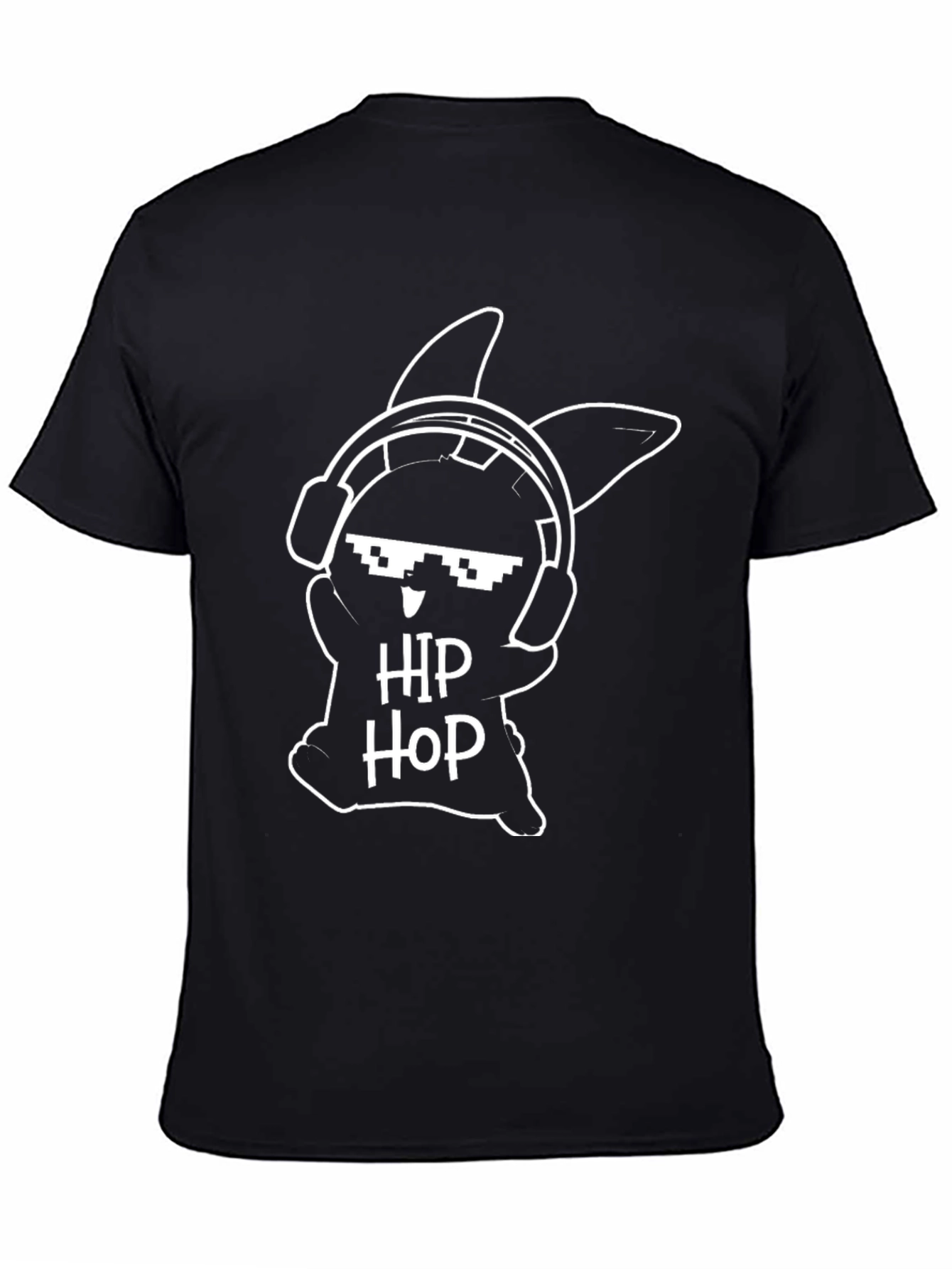 Hip Hop Bunny Graphic Tee - Black Cotton T-Shirt