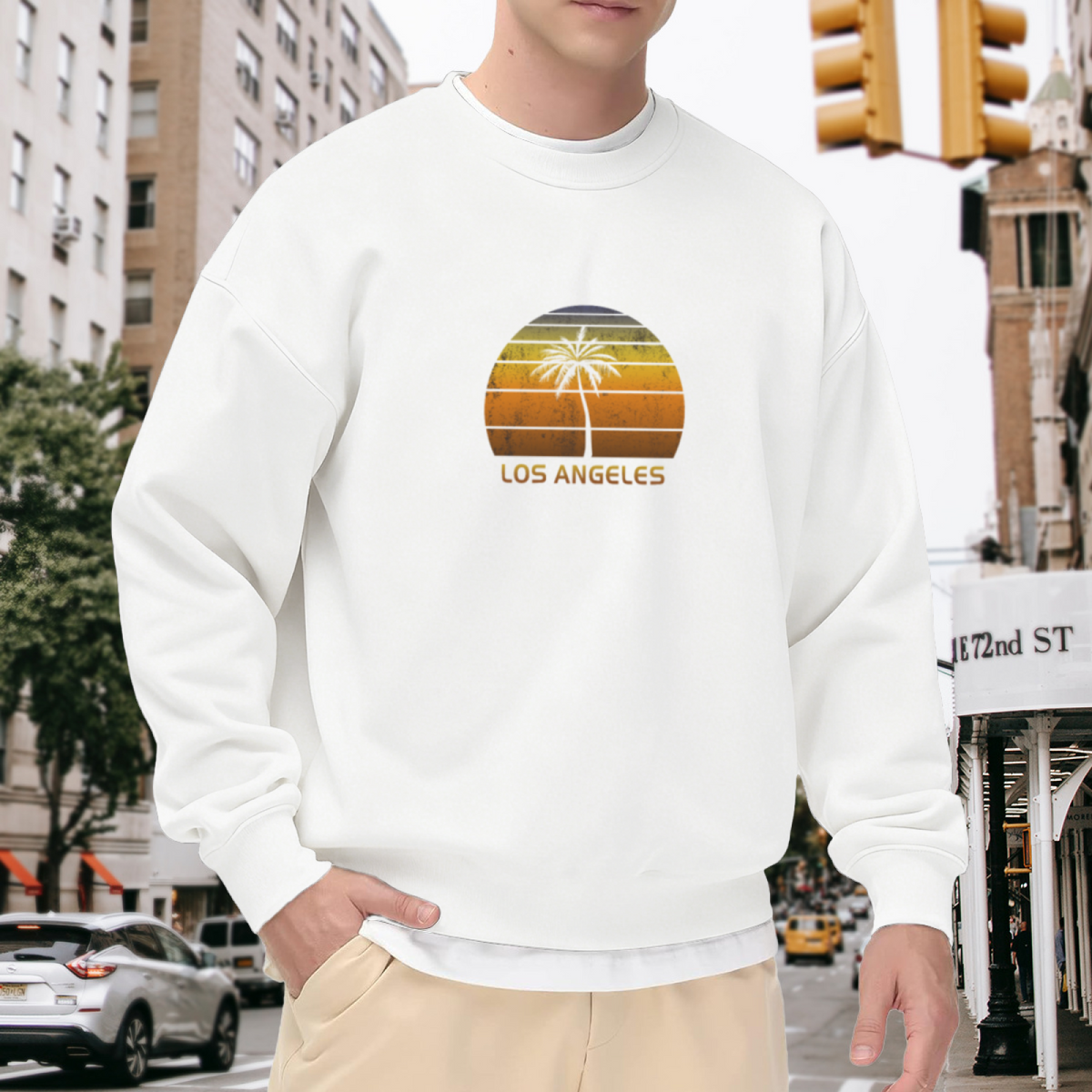 Los Angeles Sunset Palm Sweatshirt - Retro LA Palm Tree Crewneck, Vintage California Pullover, West Coast Souvenir Gift Sweatshirt, Sunset Boulevard Top