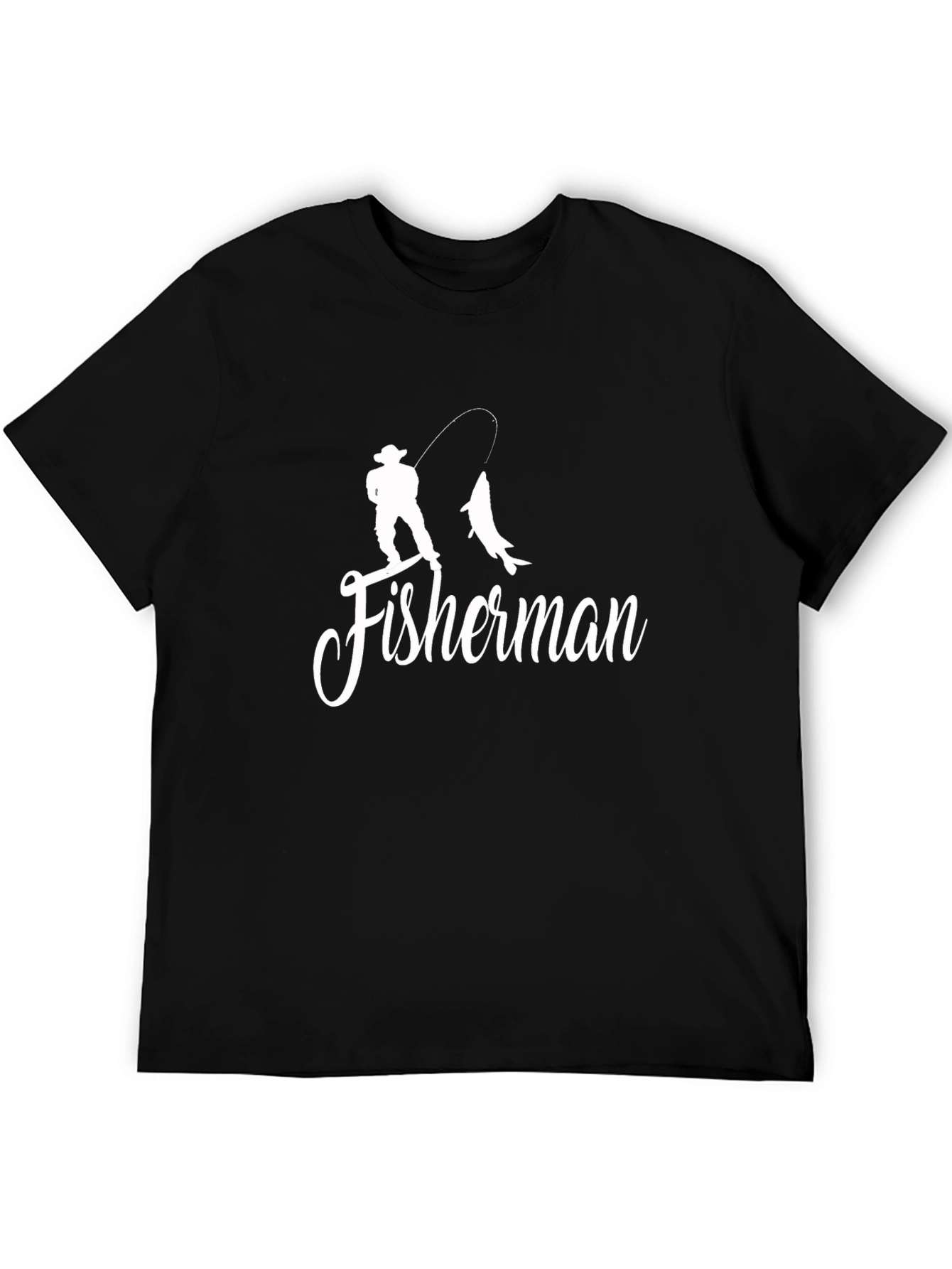 Fisherman Silhouette Graphic Print T-Shirt - Black