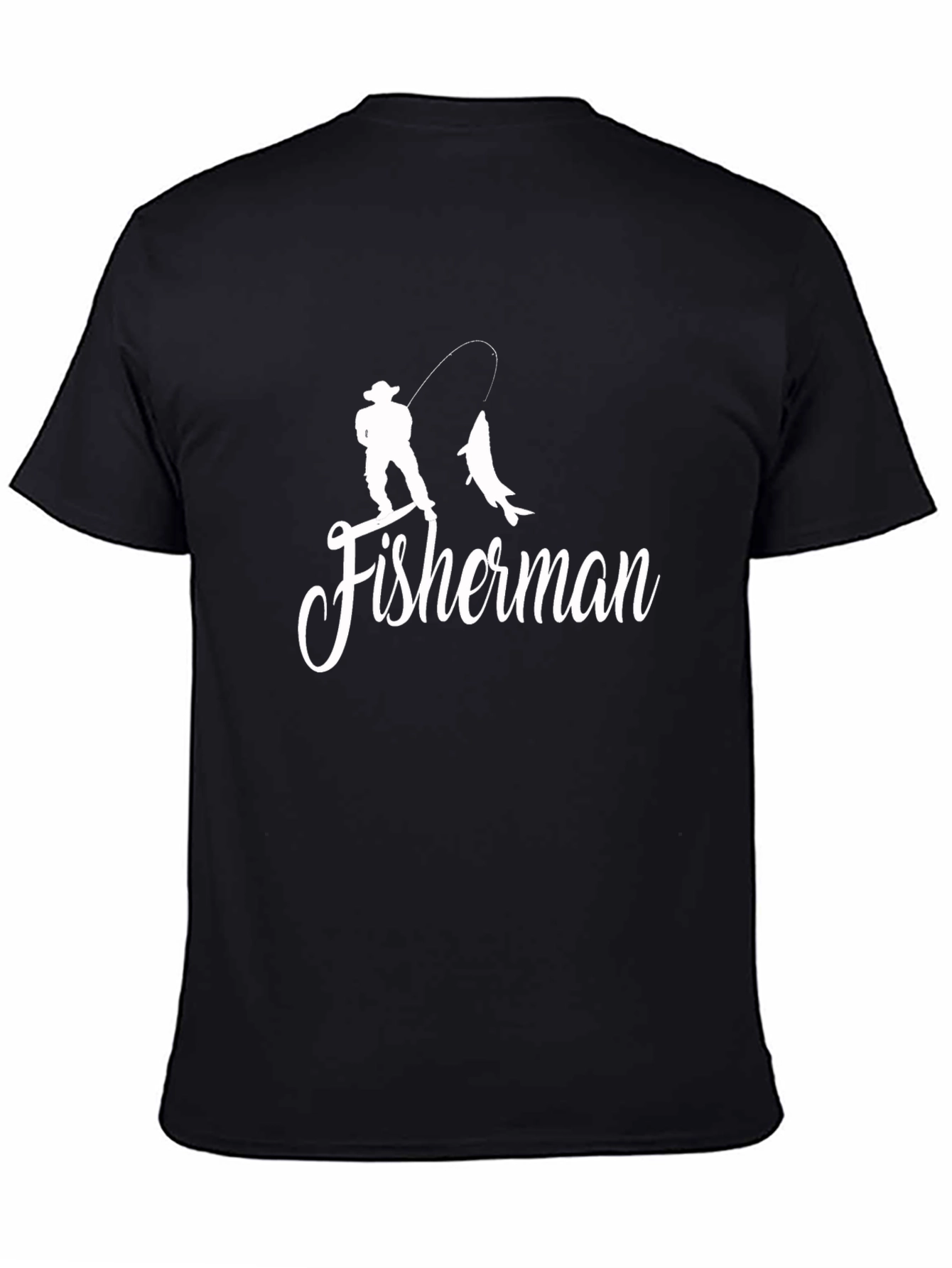 Fisherman Silhouette Graphic Print T-Shirt - Black