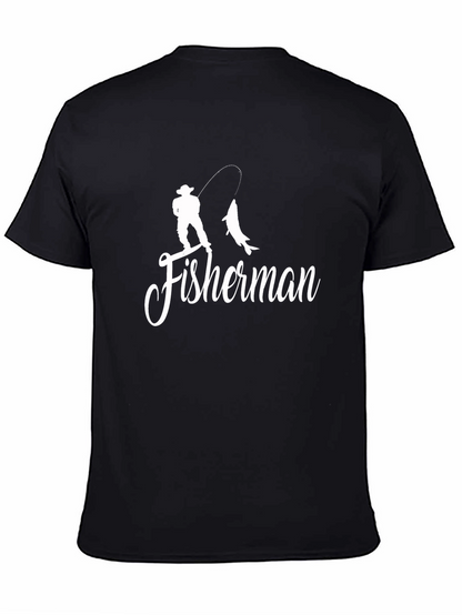 Fisherman Silhouette Graphic Print T-Shirt - Black