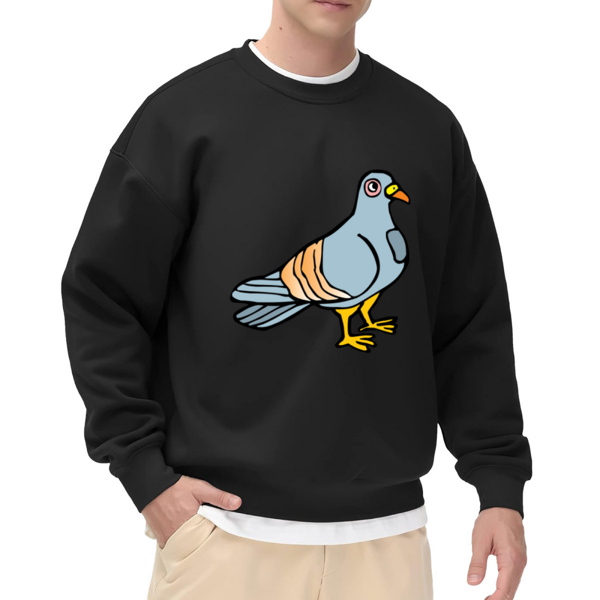 Cartoon Pigeon Sweatshirt - Cute City Pigeon Crewneck, Funny Bird Illustration Pullover, Bird Lover Gift Sweatshirt, Wildlife Cartoon Top