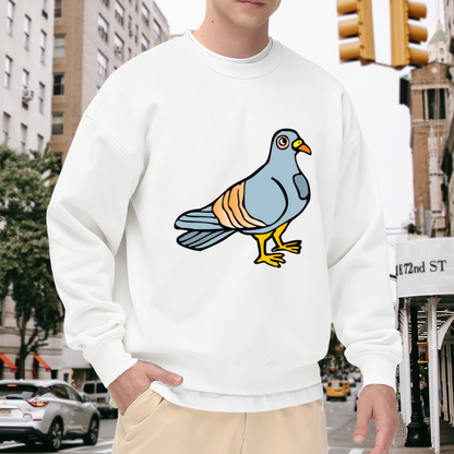 Cartoon Pigeon Sweatshirt - Cute City Pigeon Crewneck, Funny Bird Illustration Pullover, Bird Lover Gift Sweatshirt, Wildlife Cartoon Top