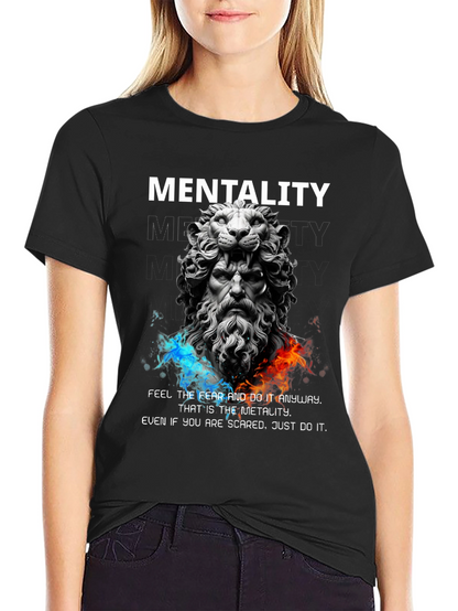 Lion Sculpture Mentality Graphic T-Shirt