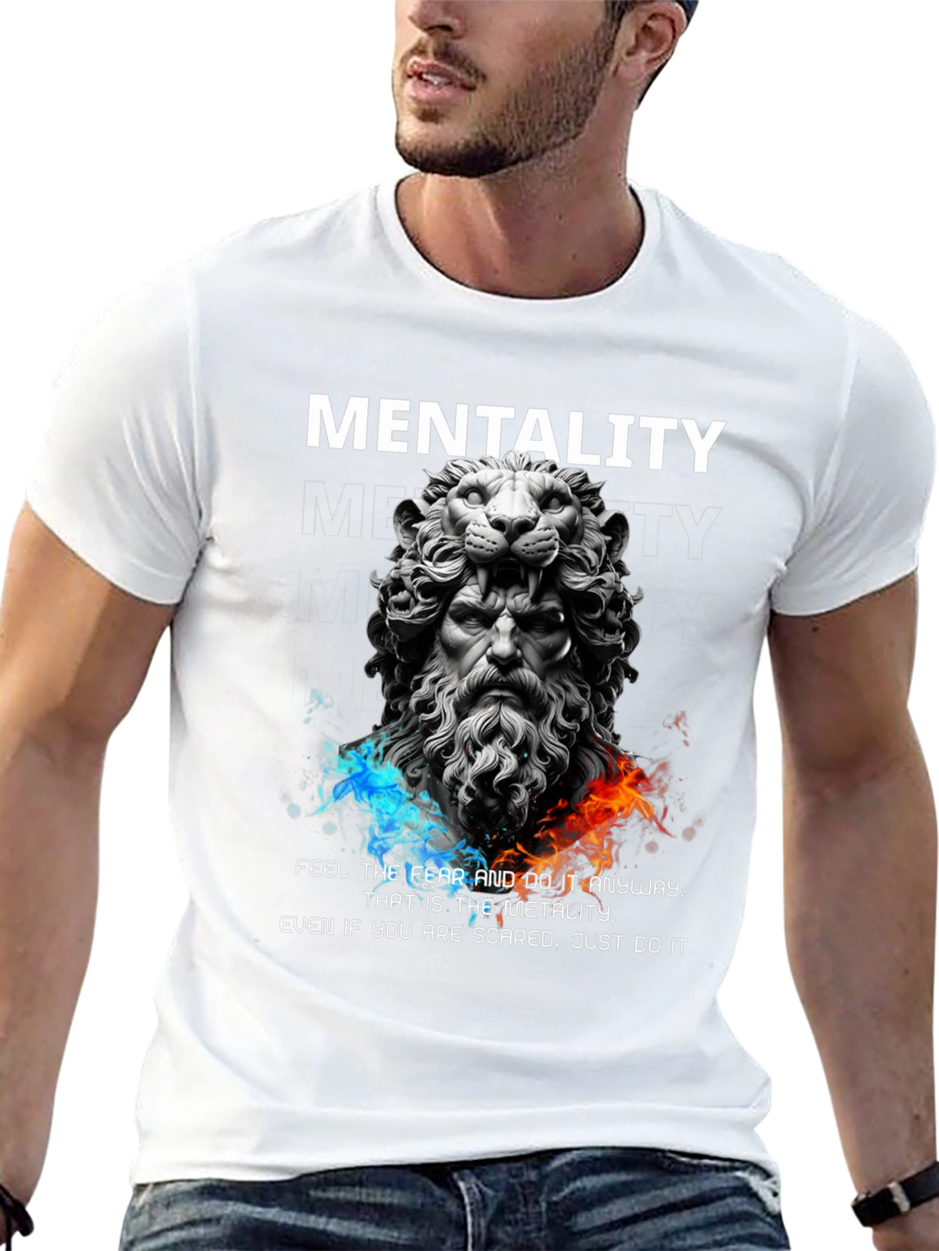 Lion Sculpture Mentality Graphic T-Shirt