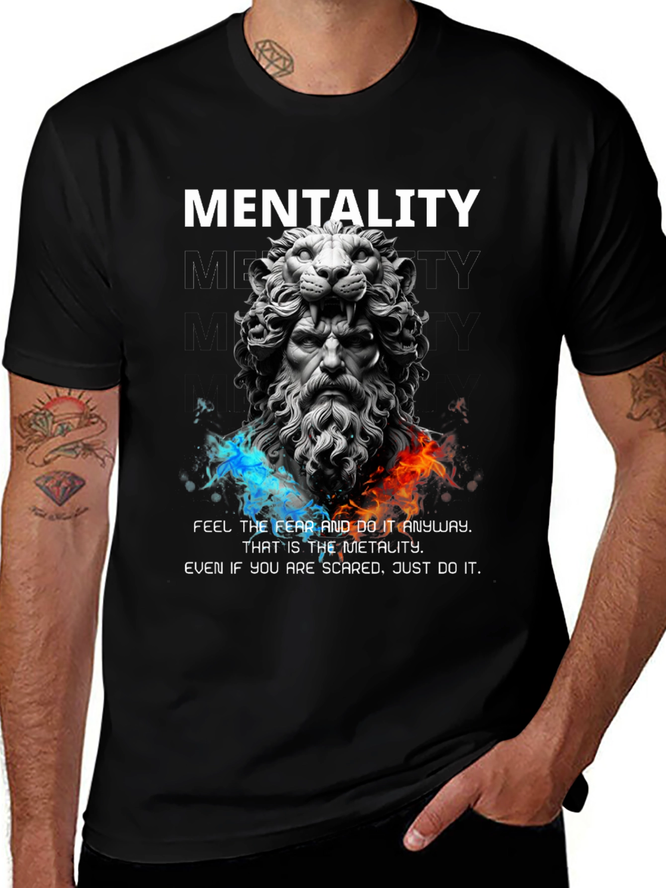 Lion Sculpture Mentality Graphic T-Shirt