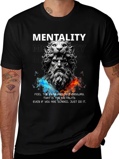 Lion Sculpture Mentality Graphic T-Shirt