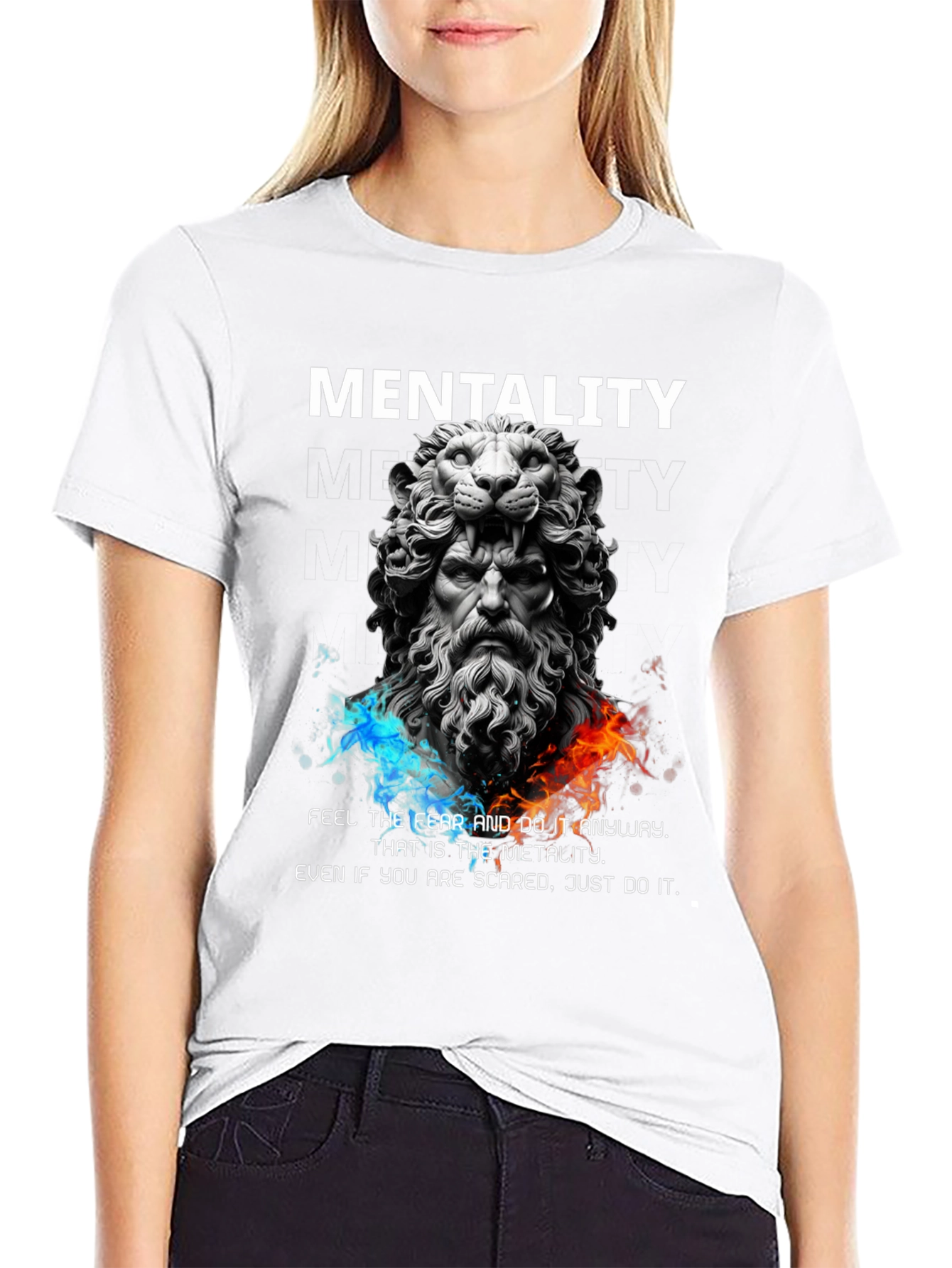 Lion Sculpture Mentality Graphic T-Shirt