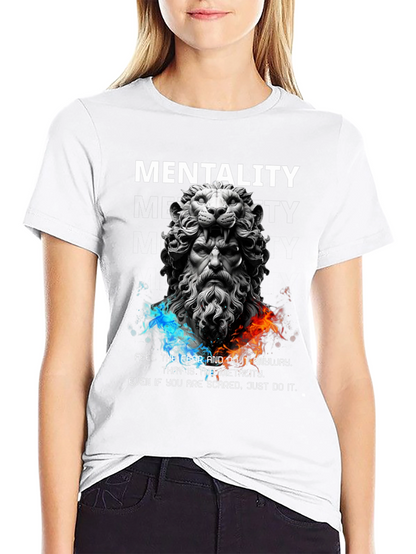 Lion Sculpture Mentality Graphic T-Shirt