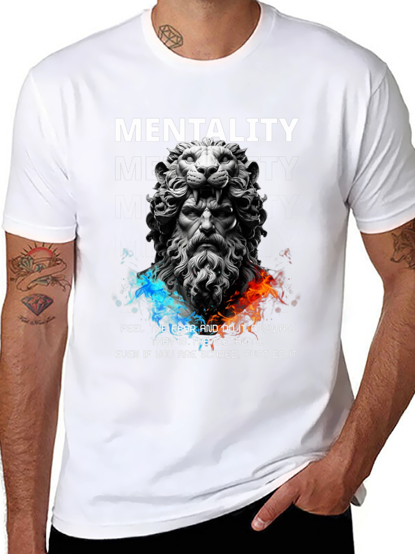 Lion Sculpture Mentality Graphic T-Shirt
