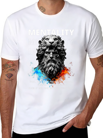 Lion Sculpture Mentality Graphic T-Shirt