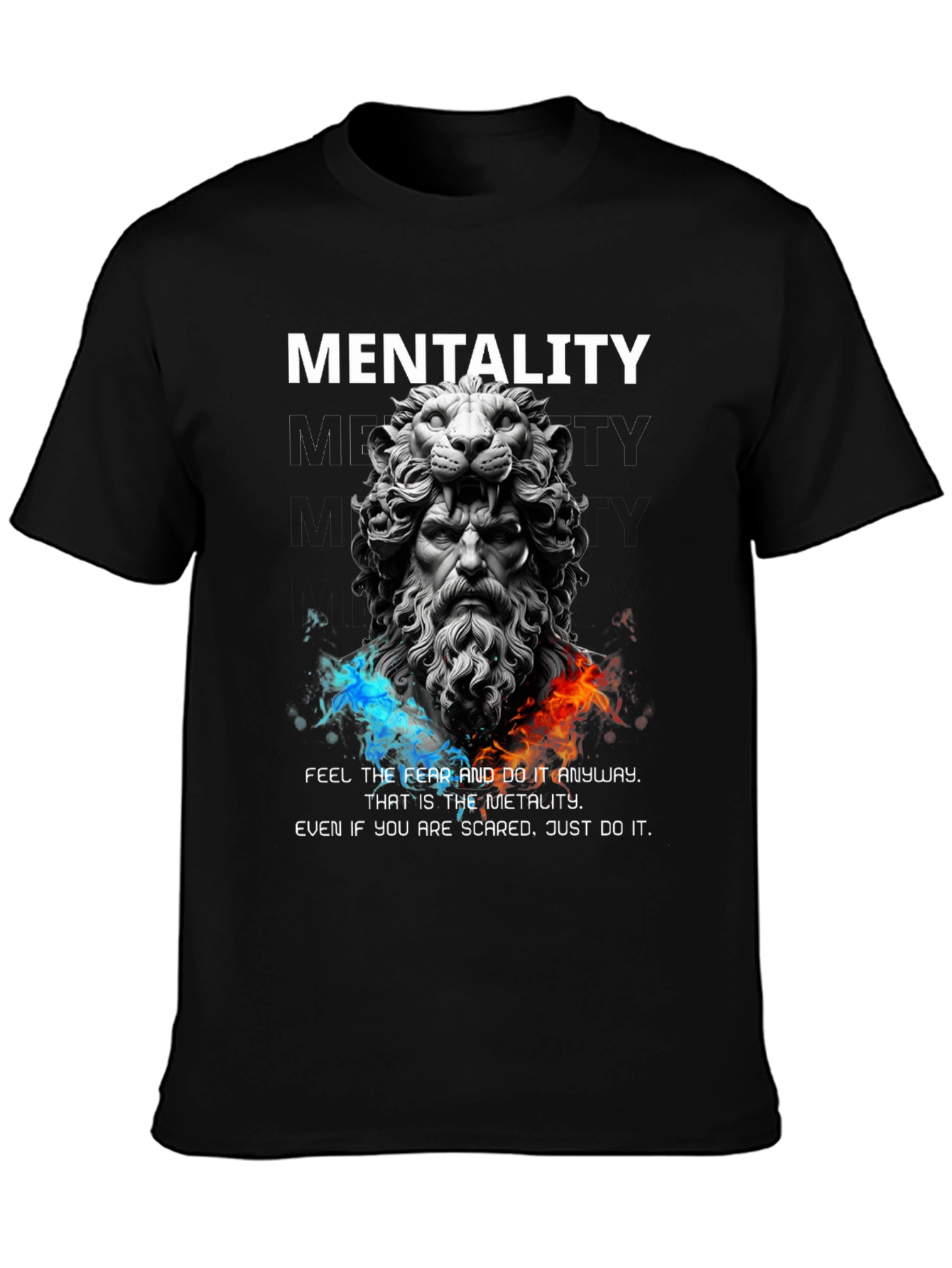 Lion Sculpture Mentality Graphic T-Shirt