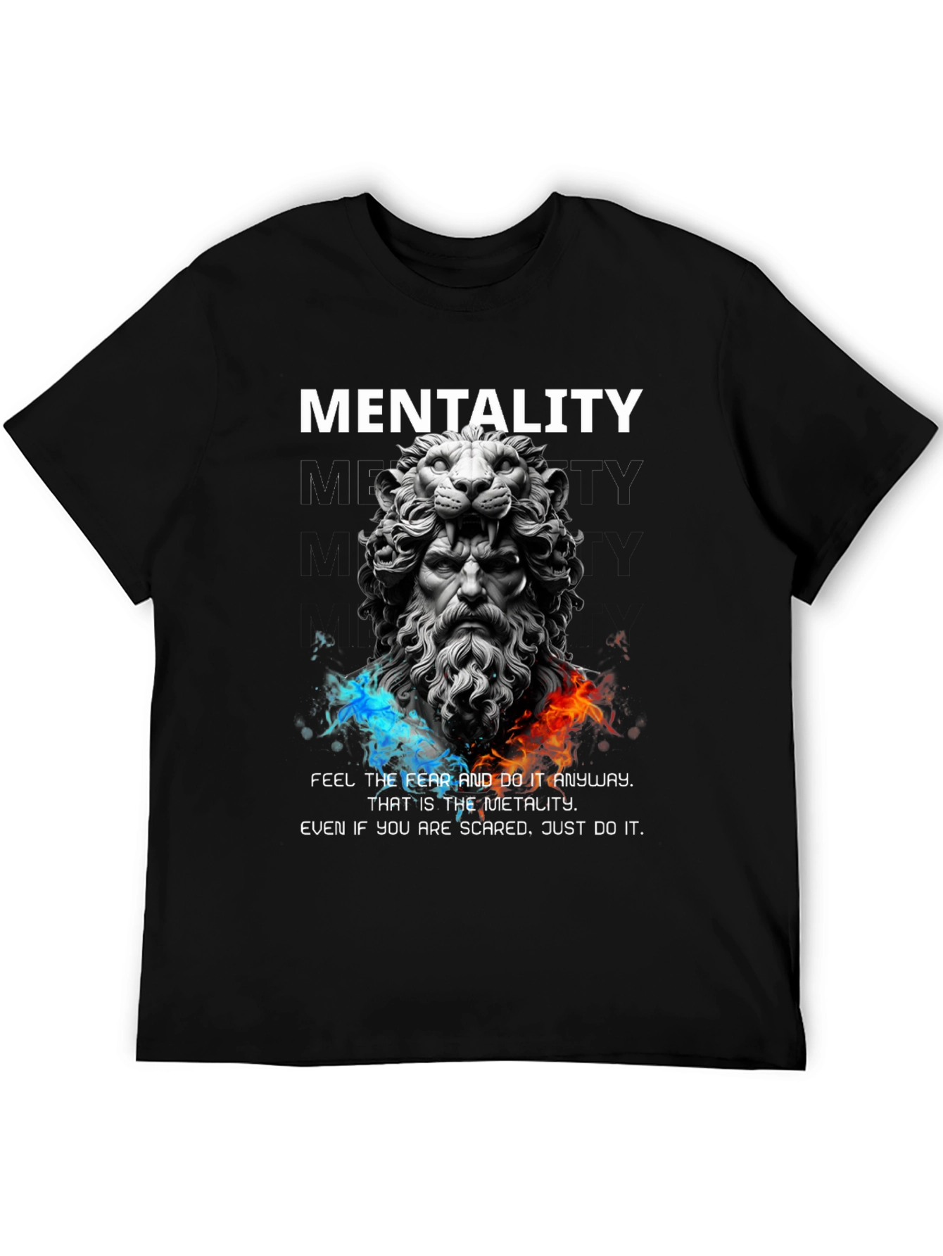 Lion Sculpture Mentality Graphic T-Shirt