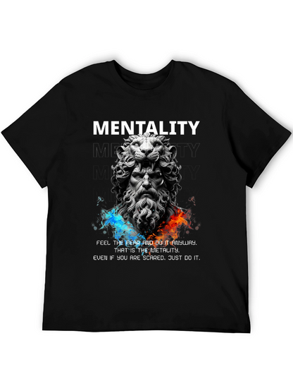 Lion Sculpture Mentality Graphic T-Shirt