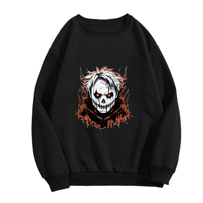 Horror-Themed Skull Graphic Crewneck with Dripping Effects