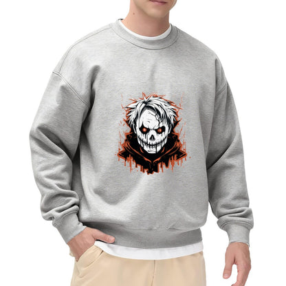 Horror-Themed Skull Graphic Crewneck with Dripping Effects