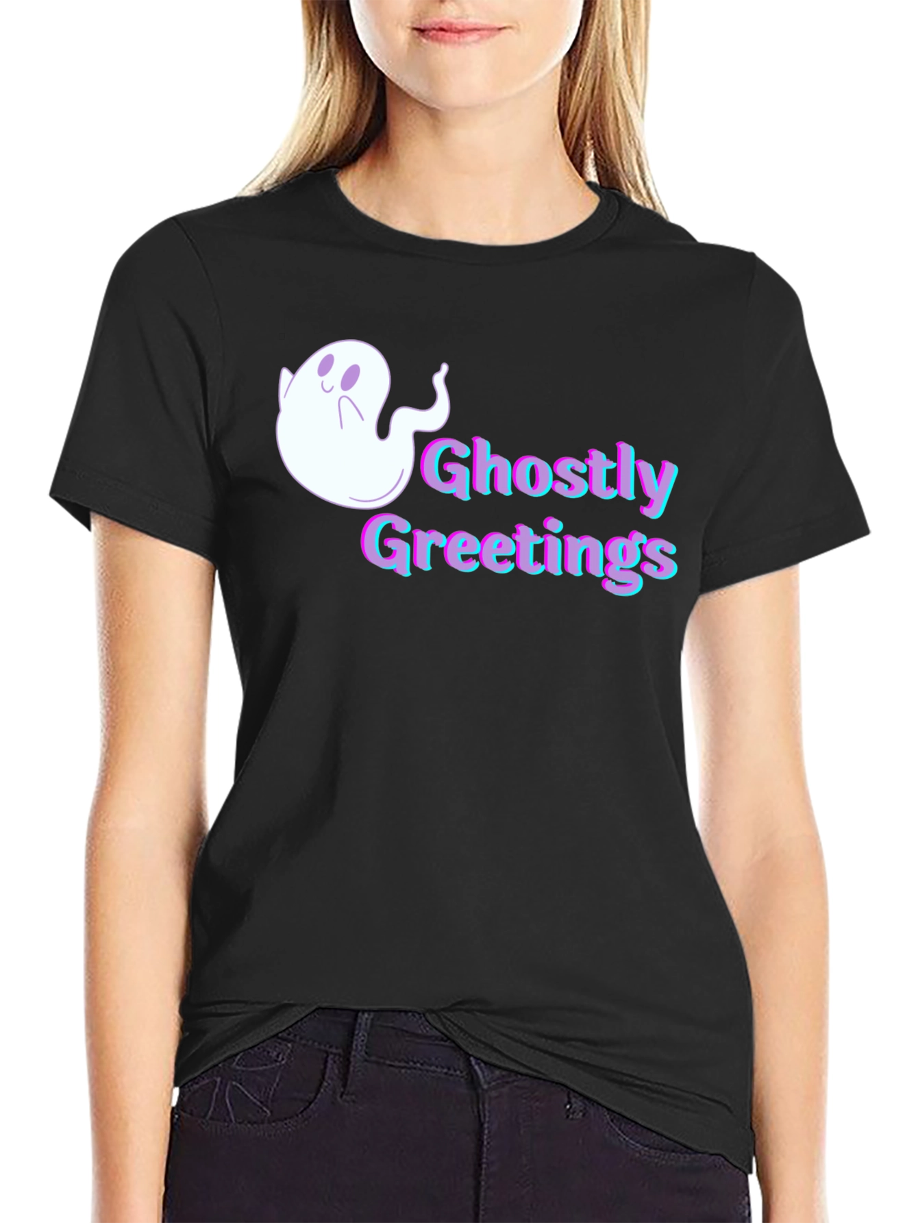 Ghostly Greetings Graphic Tee - Halloween Style