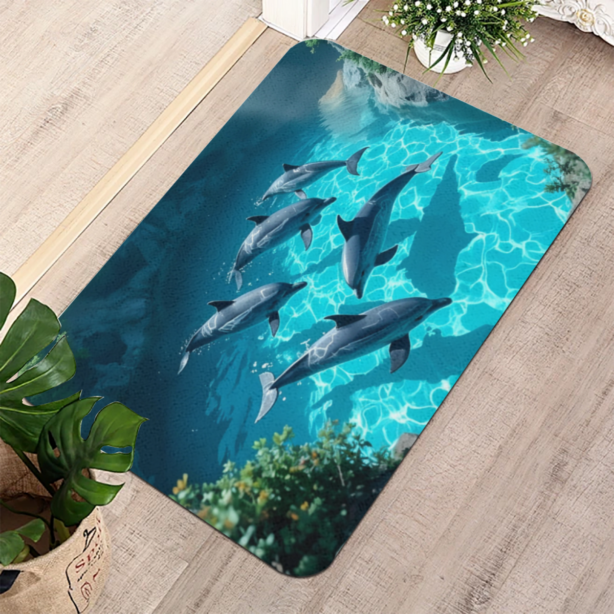 Swimming Dolphin Ocean Pool View Diatomite Bath Mat