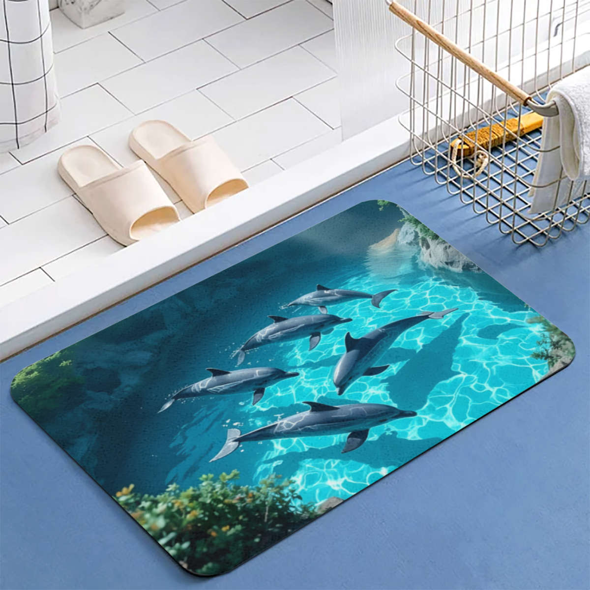 Swimming Dolphin Ocean Pool View Diatomite Bath Mat