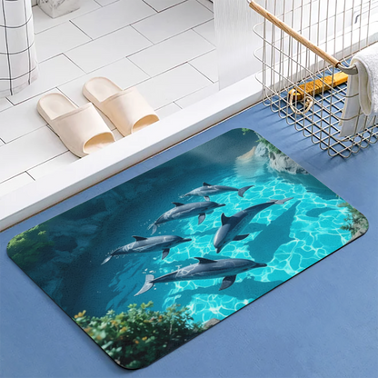 Swimming Dolphin Ocean Pool View Diatomite Bath Mat