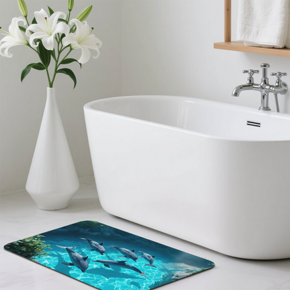 Swimming Dolphin Ocean Pool View Diatomite Bath Mat