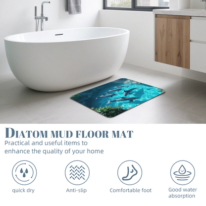 Swimming Dolphin Ocean Pool View Diatomite Bath Mat