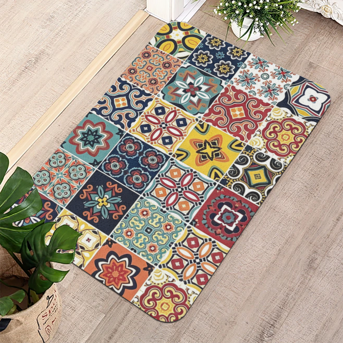 Retro Mexican Tile Mosaic£üExotic Retro Mosaic Tile Diatomite Mat, Moroccan Style Decor Absorbent Non?Slip Bathroom Entry Rug