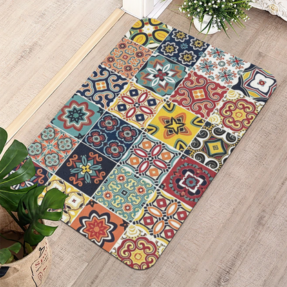 Retro Mexican Tile Mosaic£üExotic Retro Mosaic Tile Diatomite Mat, Moroccan Style Decor Absorbent Non?Slip Bathroom Entry Rug