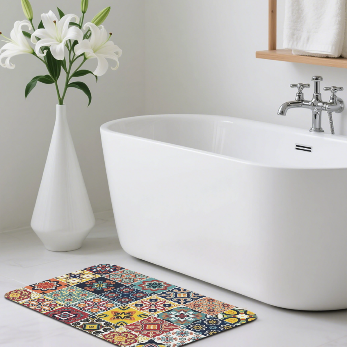 Retro Mexican Tile Mosaic£üExotic Retro Mosaic Tile Diatomite Mat, Moroccan Style Decor Absorbent Non?Slip Bathroom Entry Rug