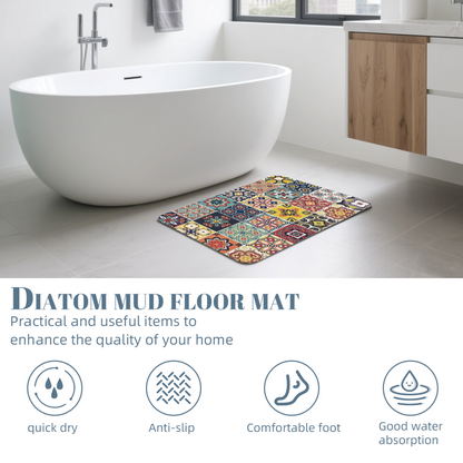 Retro Mexican Tile Mosaic£üExotic Retro Mosaic Tile Diatomite Mat, Moroccan Style Decor Absorbent Non?Slip Bathroom Entry Rug