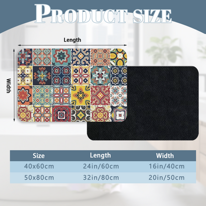Retro Mexican Tile Mosaic£üExotic Retro Mosaic Tile Diatomite Mat, Moroccan Style Decor Absorbent Non?Slip Bathroom Entry Rug