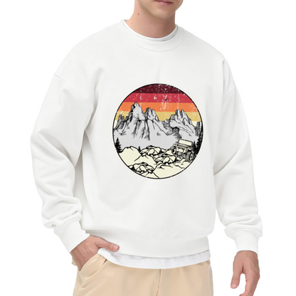 Retro Sunset Jeep Adventure Crewneck Sweatshirt - Vintage Mountain Landscape Pullover