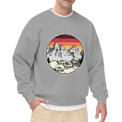 Retro Sunset Jeep Adventure Crewneck Sweatshirt - Vintage Mountain Landscape Pullover