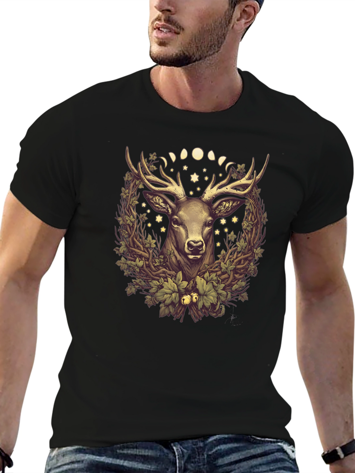Mystic Deer Graphic Tee - Mens Black T-Shirt
