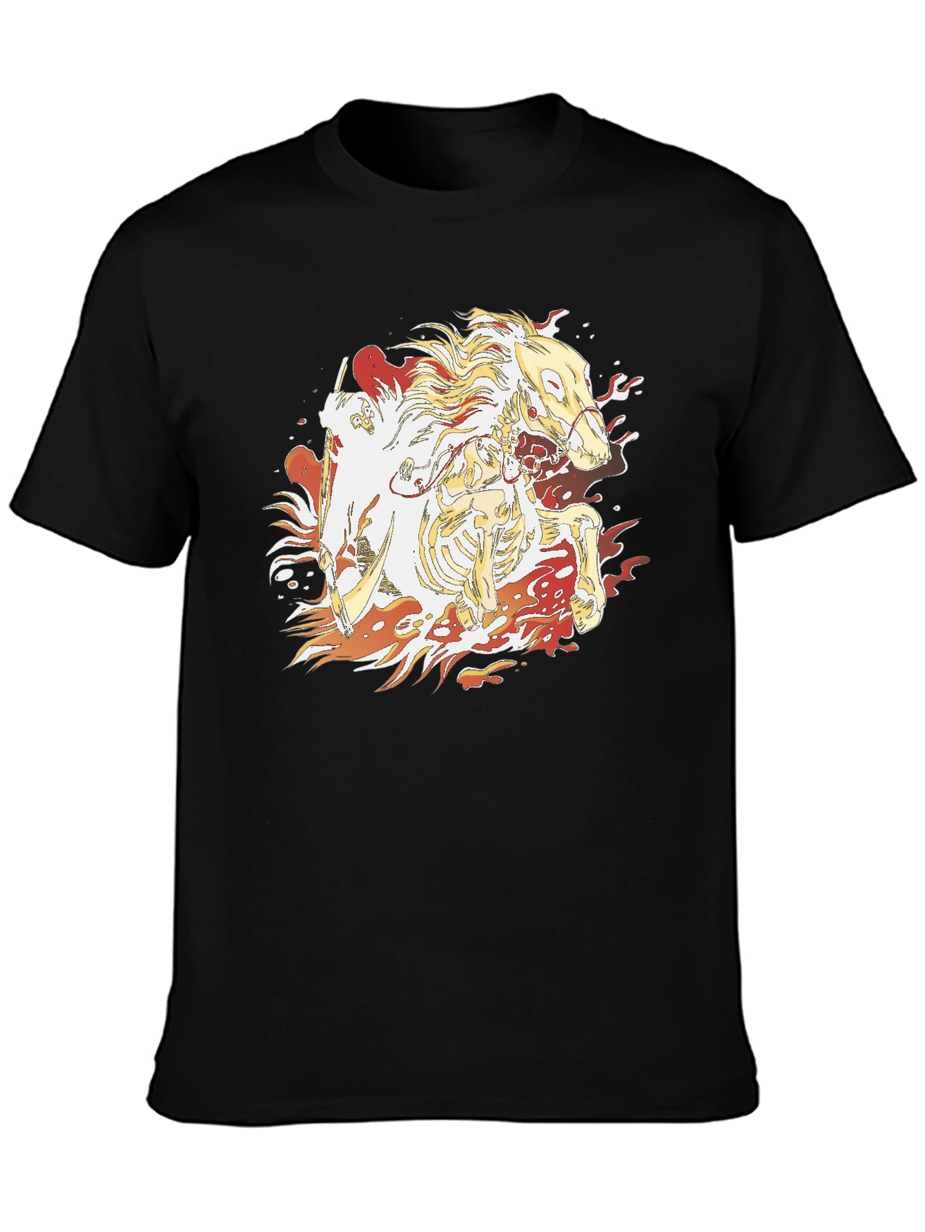 Fiery Skeleton Horse Graphic T-Shirt