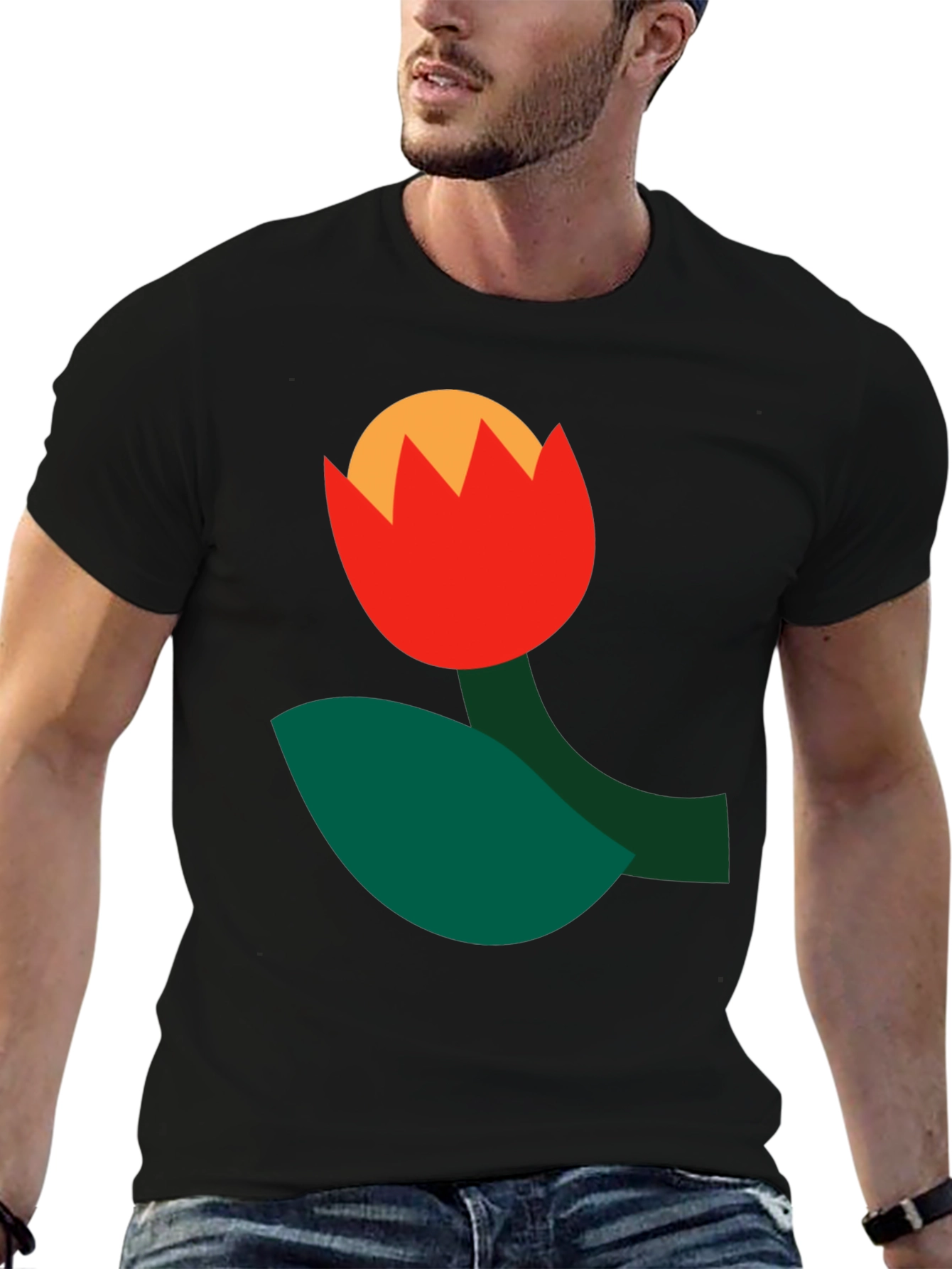 Abstract Flower Graphic Tee - Black