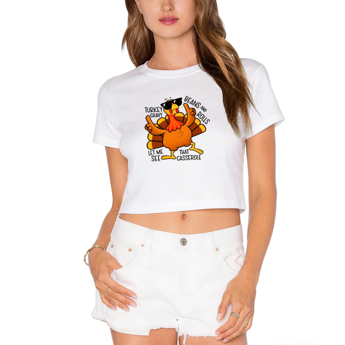 Cool Sunglasses Turkey Thanksgiving Vibes Crop Top